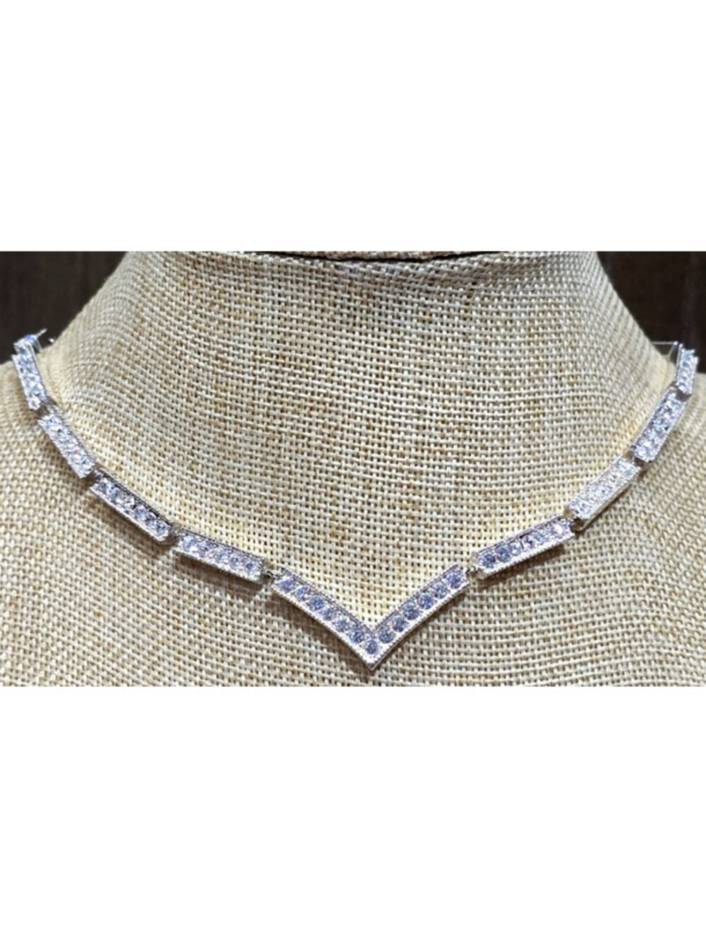 Vintage Napier Rhinestone V Shape Tennis Necklace Silver Tone